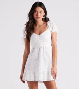 Weekend Brunch Eyelet Skater Dress sold by Windsor