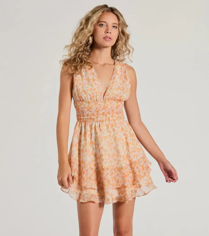 Sunny Style Floral Chiffon Tiered Skater Dress sold by Windsor