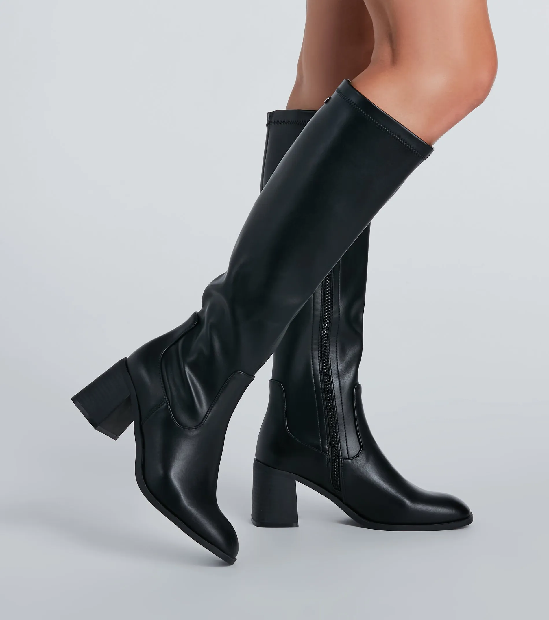 Sleek Strut Faux Leather Fitted Knee-High Boots sold by Windsor