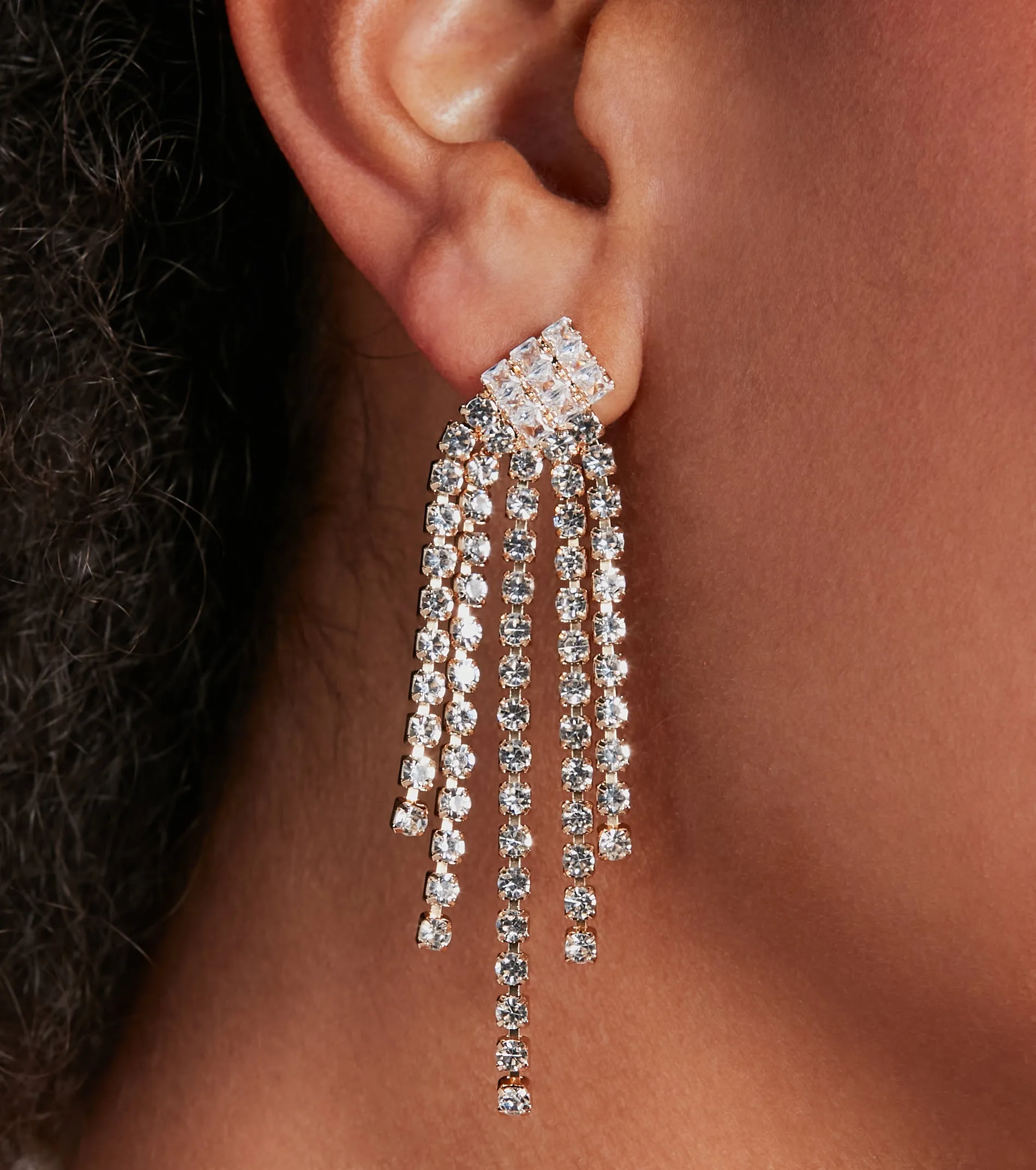 Level Up The Glitz Rhinestone Fringe Necklace And Earrings Set sold by Windsor product image thumbnail 2