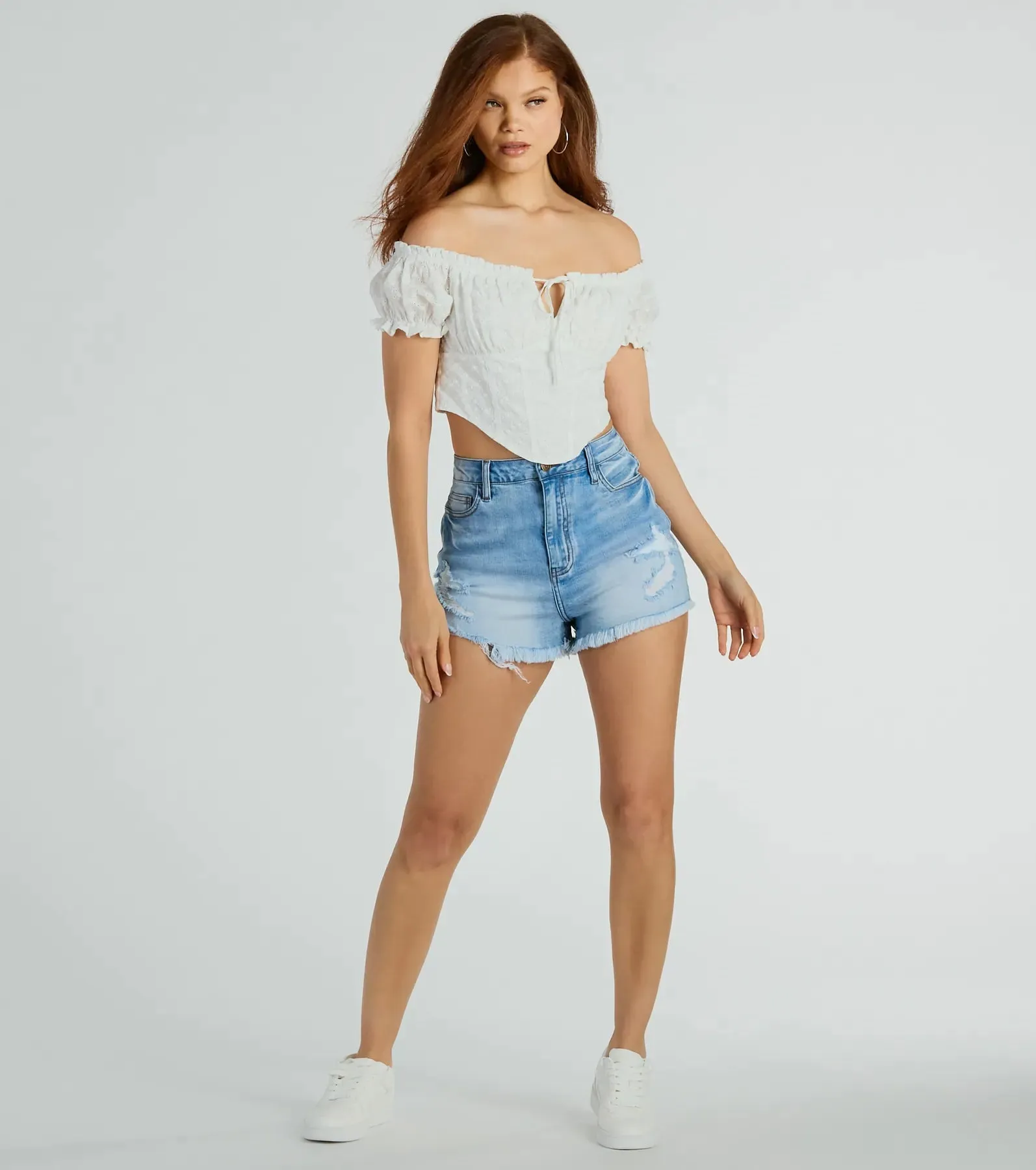 Effortless Mood Off-The-Shoulder Eyelet Corset Top sold by Windsor product image thumbnail 3