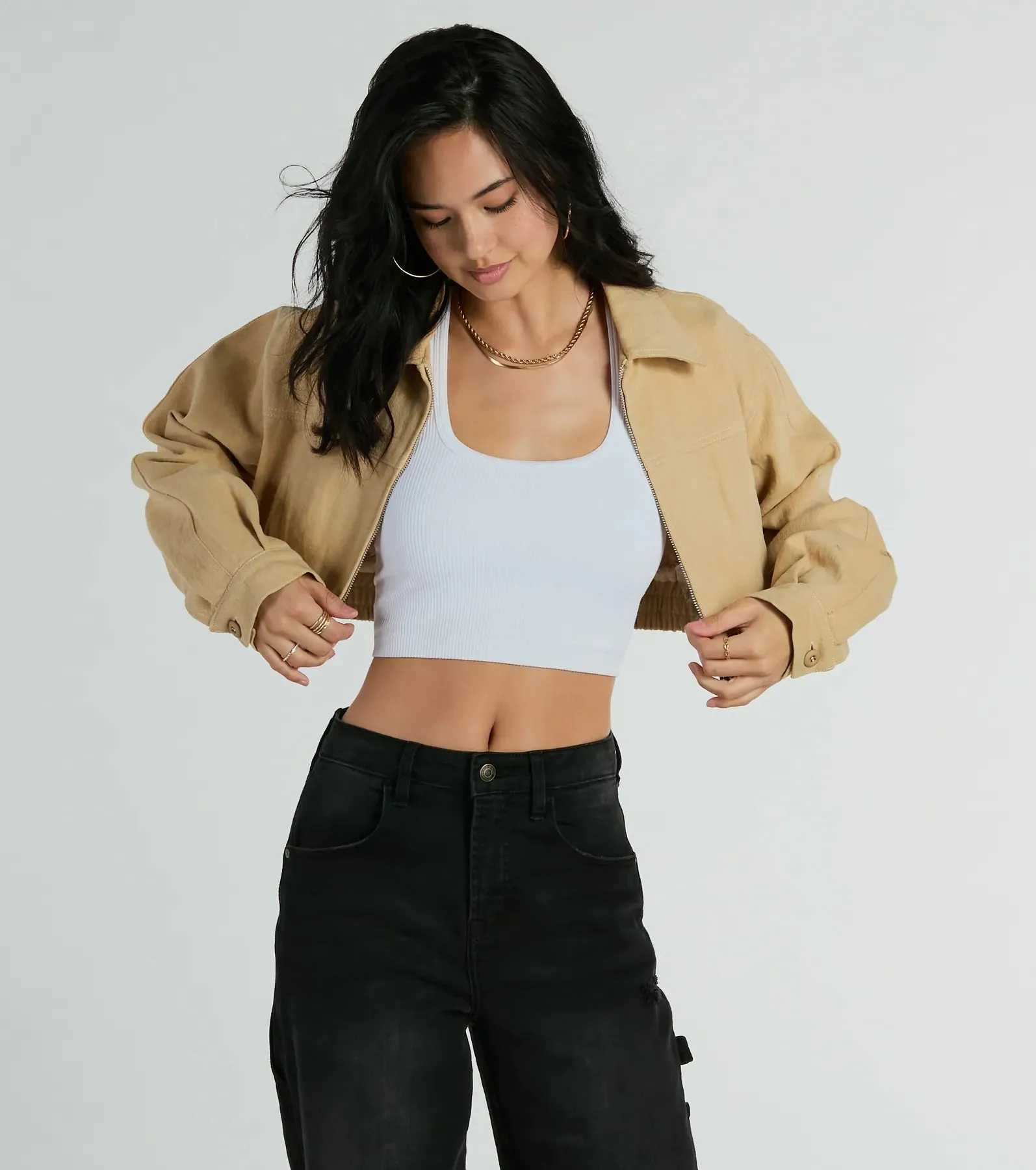 Never Average Cinched Crop Bomber Jacket sold by Windsor product image thumbnail 2