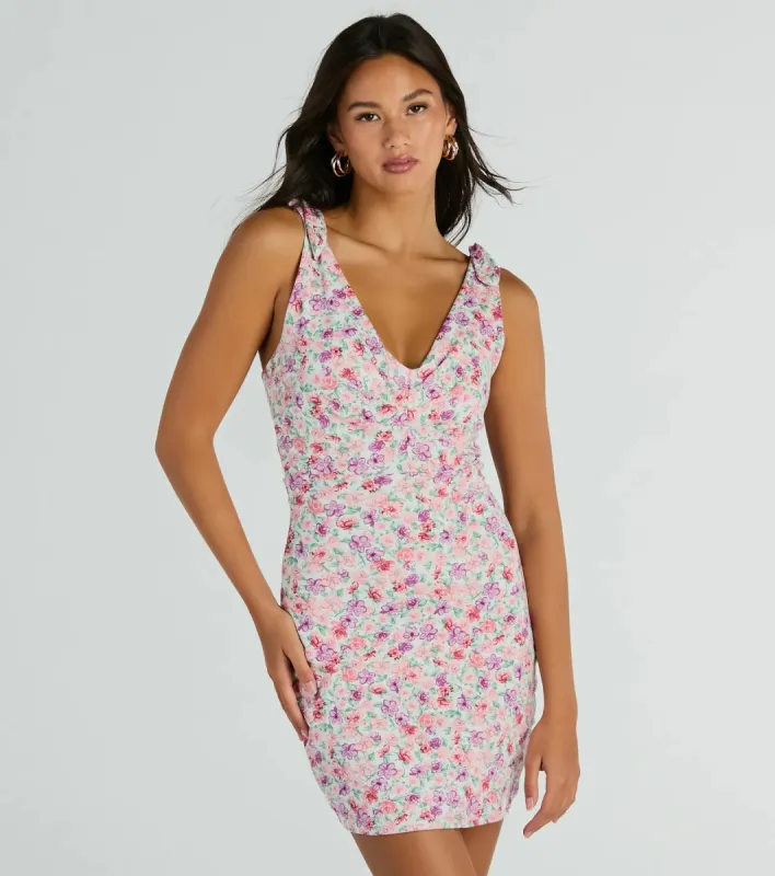 Darling Flirtation Tie Strap V-Neck Floral Mini Dress sold by Windsor