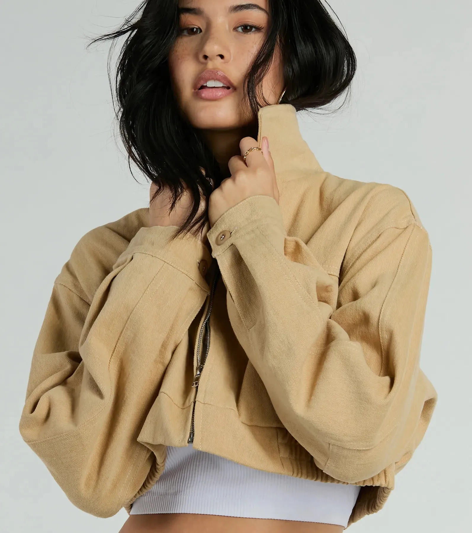 Never Average Cinched Crop Bomber Jacket sold by Windsor product image thumbnail 4