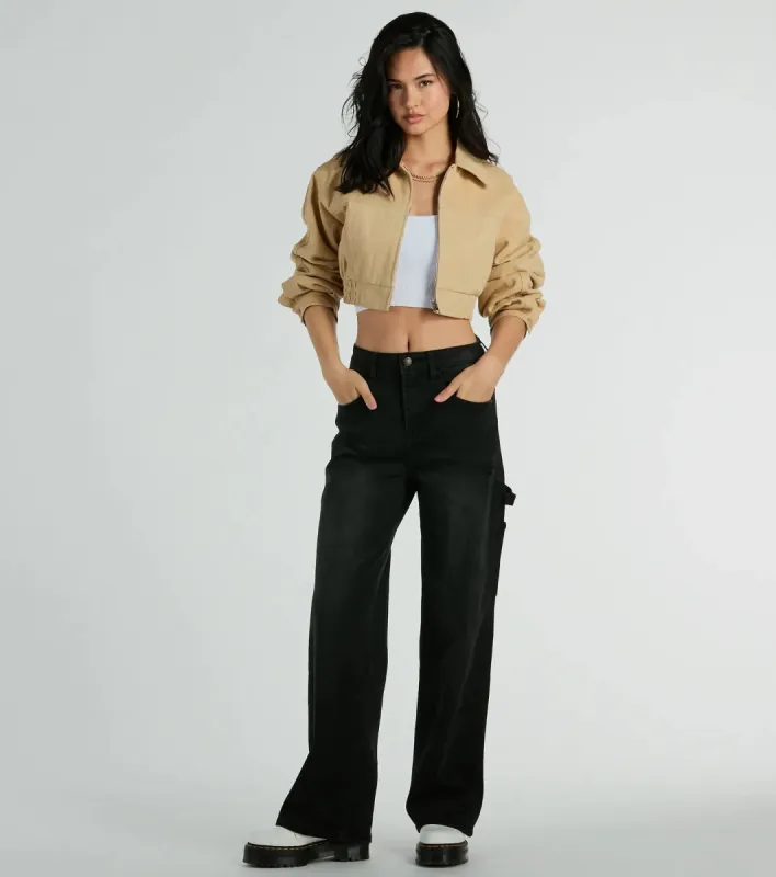 Never Average Cinched Crop Bomber Jacket sold by Windsor