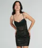Sexy Chic Ruched Satin And Mesh Corset Mini Dress sold by Windsor