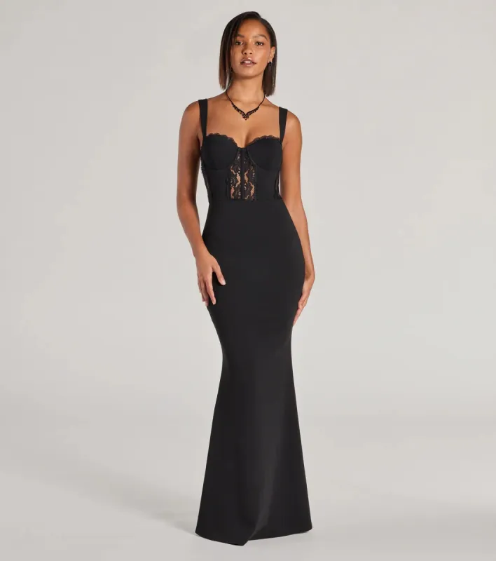 Aspen Sweetheart Lace Crepe Mermaid Formal Dress sold by Windsor