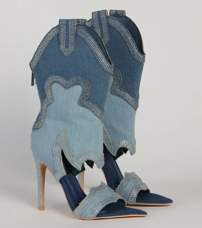 Diva Mode Denim Western Heeled Boots sold by Windsor