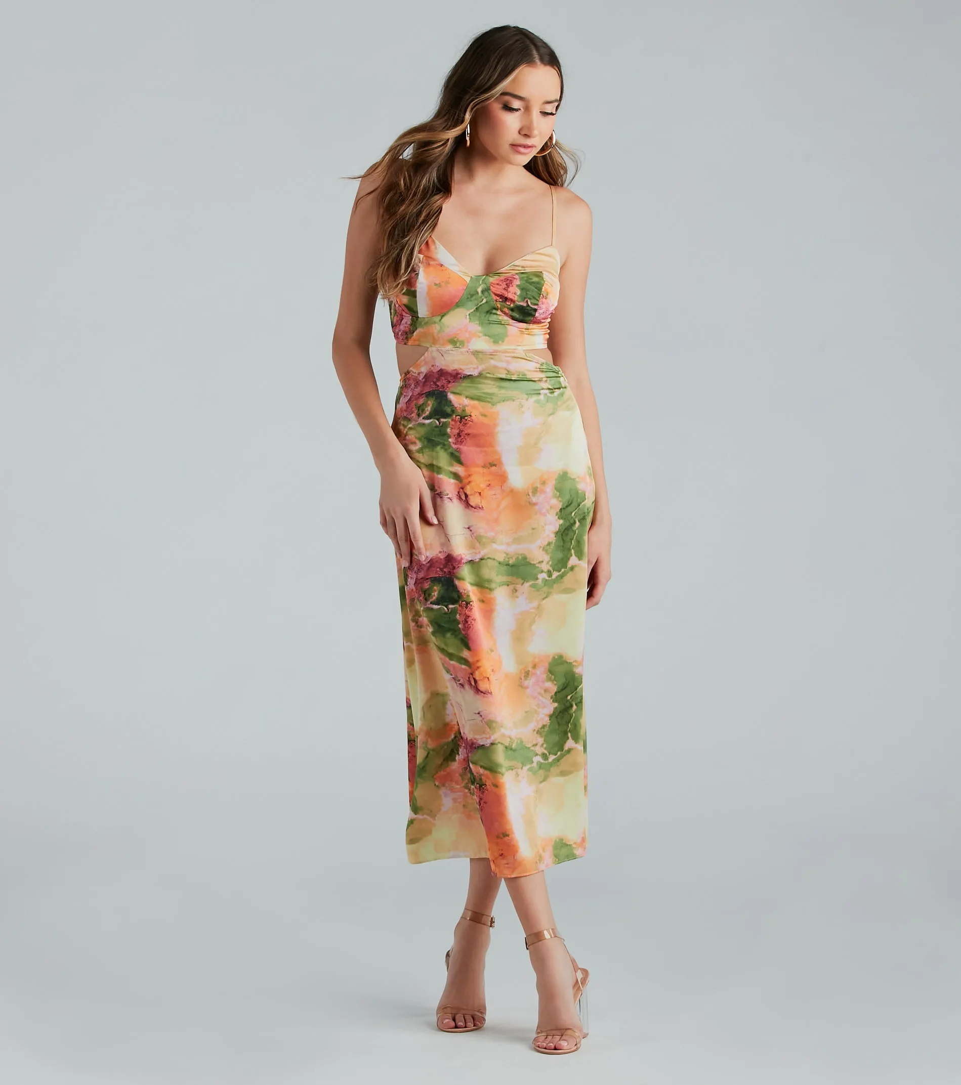 Stunning Standout Marble Print Satin Midi Dress sold by Windsor