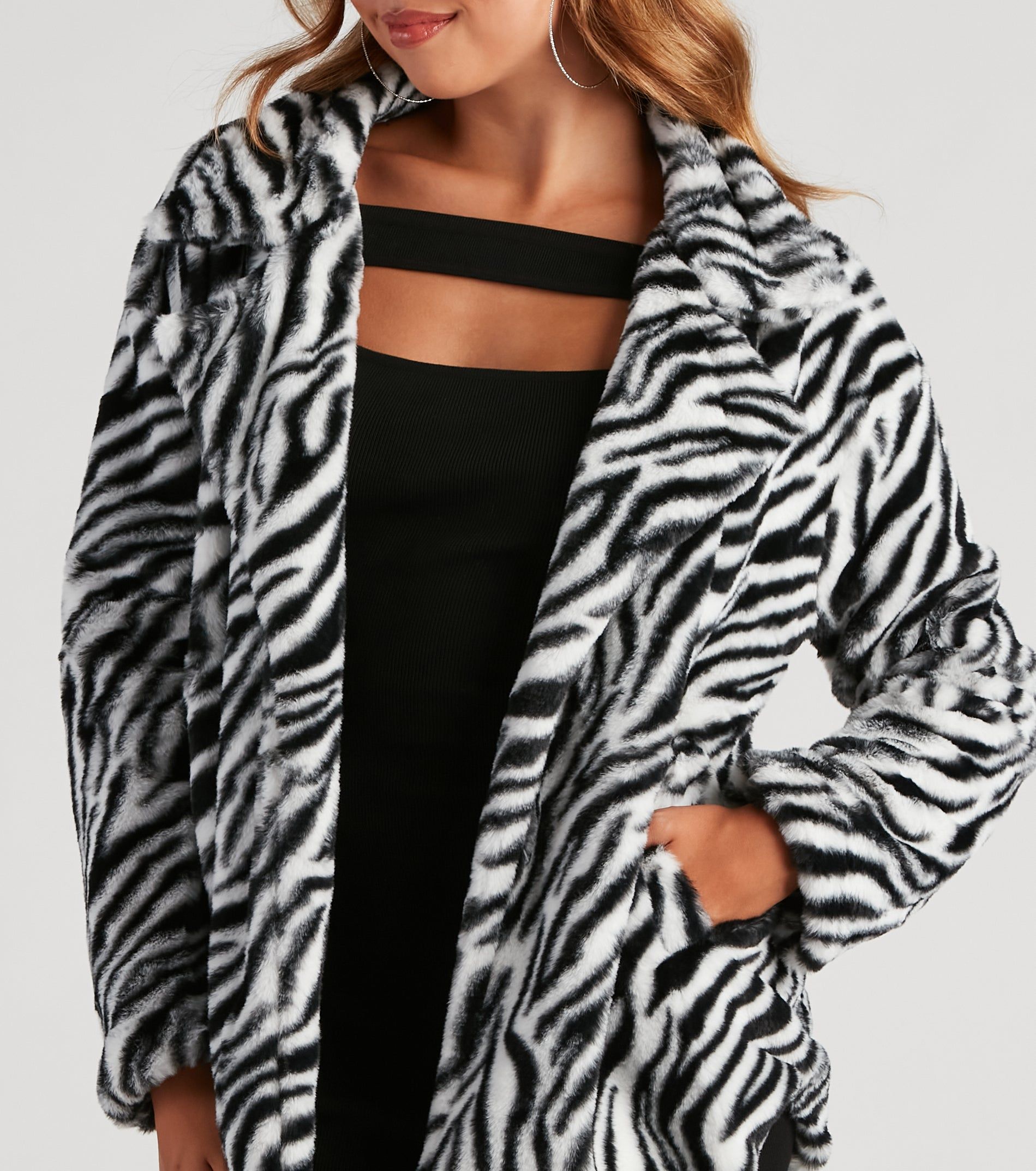 She's A Trendsetter Zebra Faux Fur Coat sold by Windsor product image thumbnail 4