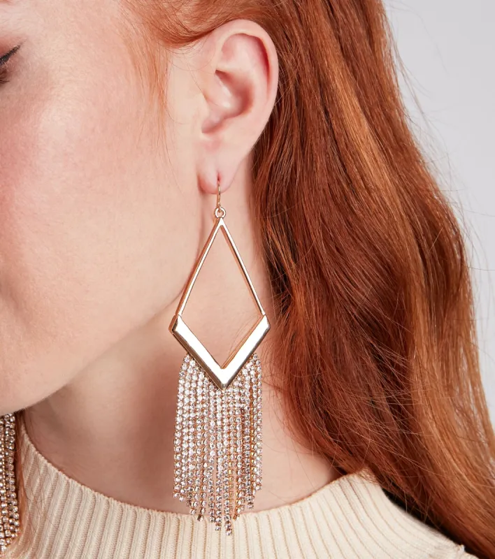 Luxe Statement Rhinestone Fringe Earrings sold by Windsor