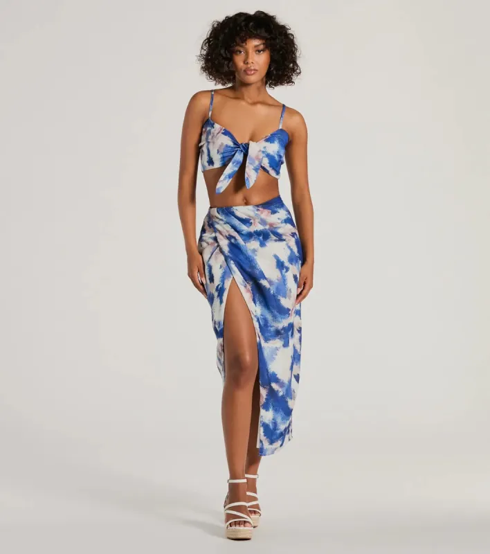 Chic Muse Watercolor Wrap-Slit Midi Skirt sold by Windsor