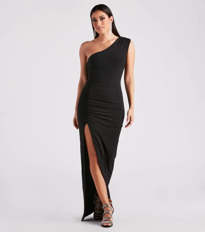 Elia Formal One Shoulder Slit Dress sold by Windsor