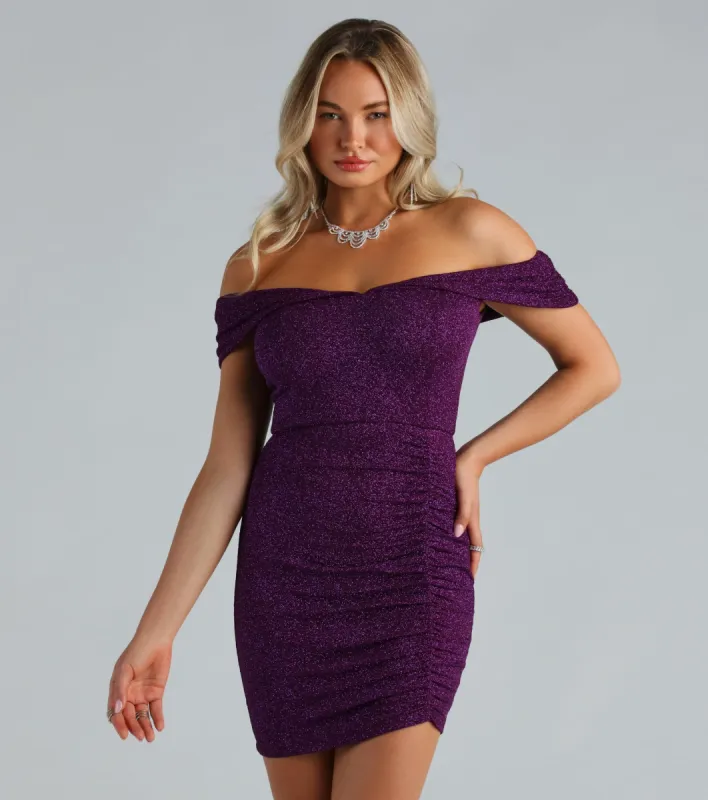 Feeling Sparkly Glitter Off The Shoulder Dress sold by Windsor
