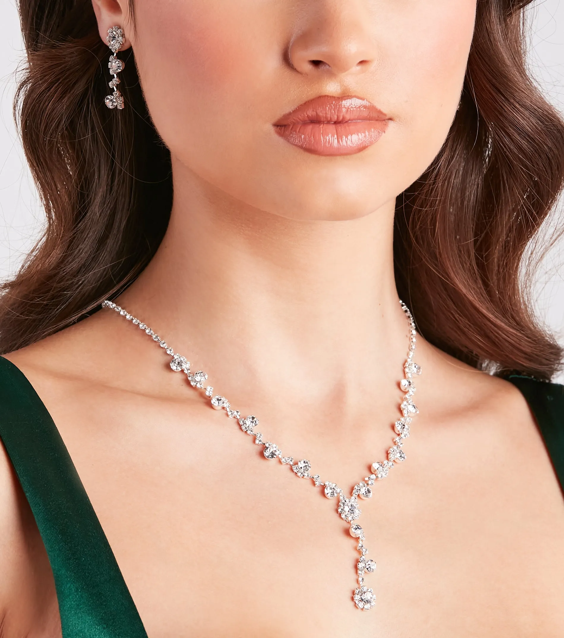 Chic And Radiant Rhinestone Necklace And Earrings Set sold by Windsor