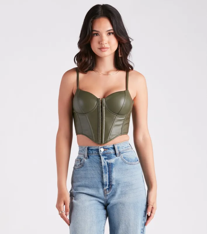 CLEARANCE - Bold Moment Faux Leather Corset Top sold by Windsor