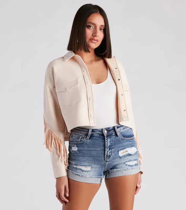 CLEARANCE - Festival 'Fit Fringe Cropped Shacket sold by Windsor