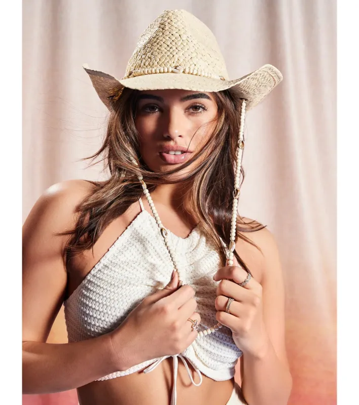 Beachy Shell-Trim Straw Cowboy Hat sold by Windsor