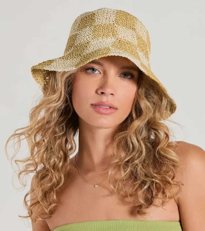 Beachside Trend Checkered Straw Bucket Hat sold by Windsor