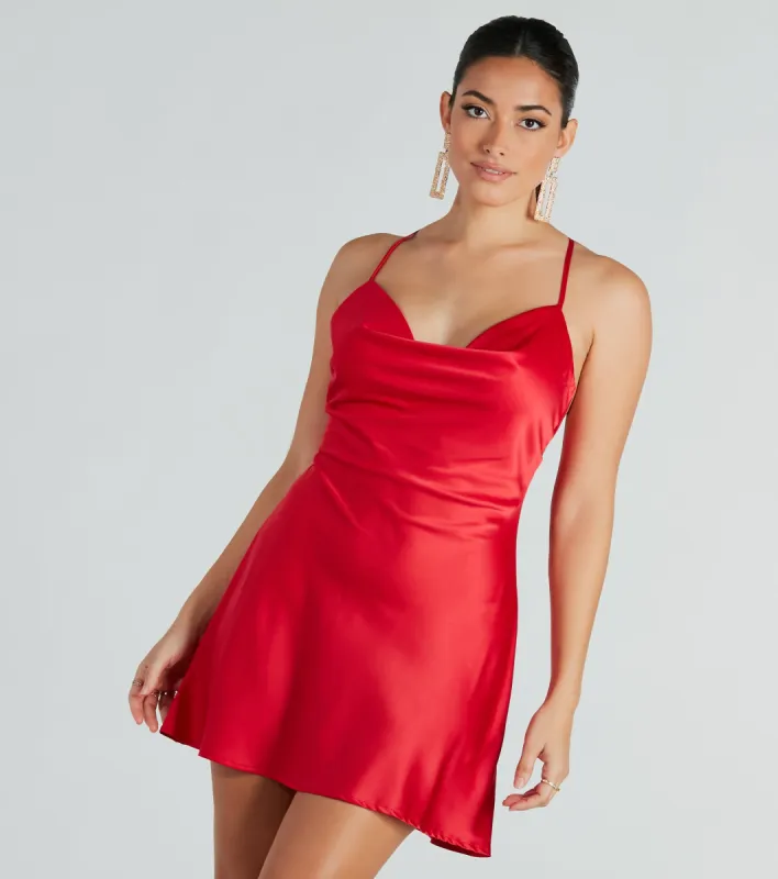 Alluring Romance Satin A-Line Mini Dress sold by Windsor
