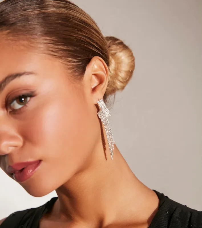 Glam Artistry Rhinestone Fringe Earrings sold by Windsor