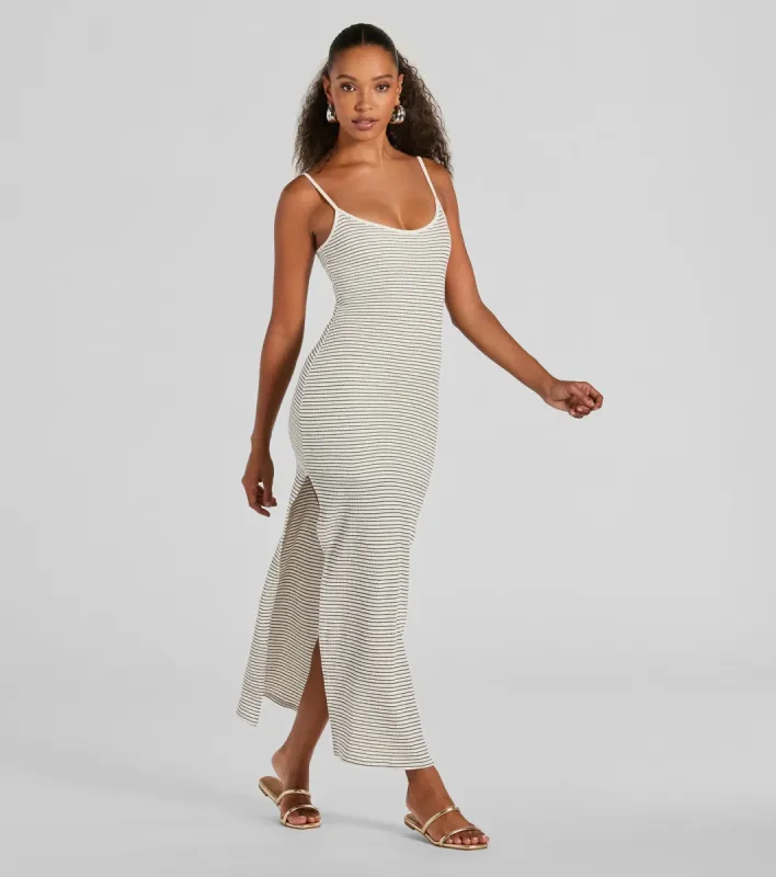 Weekend Vibes High Slit Striped Knit Maxi Dress sold by Windsor