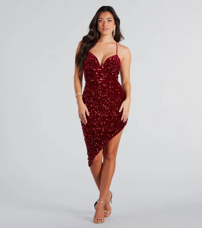 CLEARANCE - The Way You Sparkle Sequin Lace-Up Midi Dress sold by Windsor