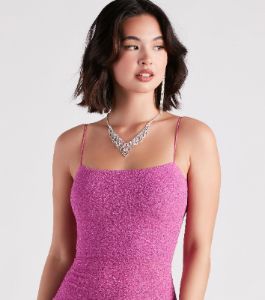 Glow Up Glitter Strappy Back Mini Dress sold by Windsor