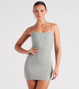 Glow Up Glitter Strappy Back Mini Dress sold by Windsor