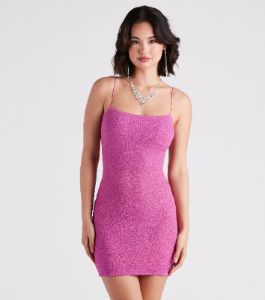 Glow Up Glitter Strappy Back Mini Dress sold by Windsor