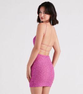 Glow Up Glitter Strappy Back Mini Dress sold by Windsor