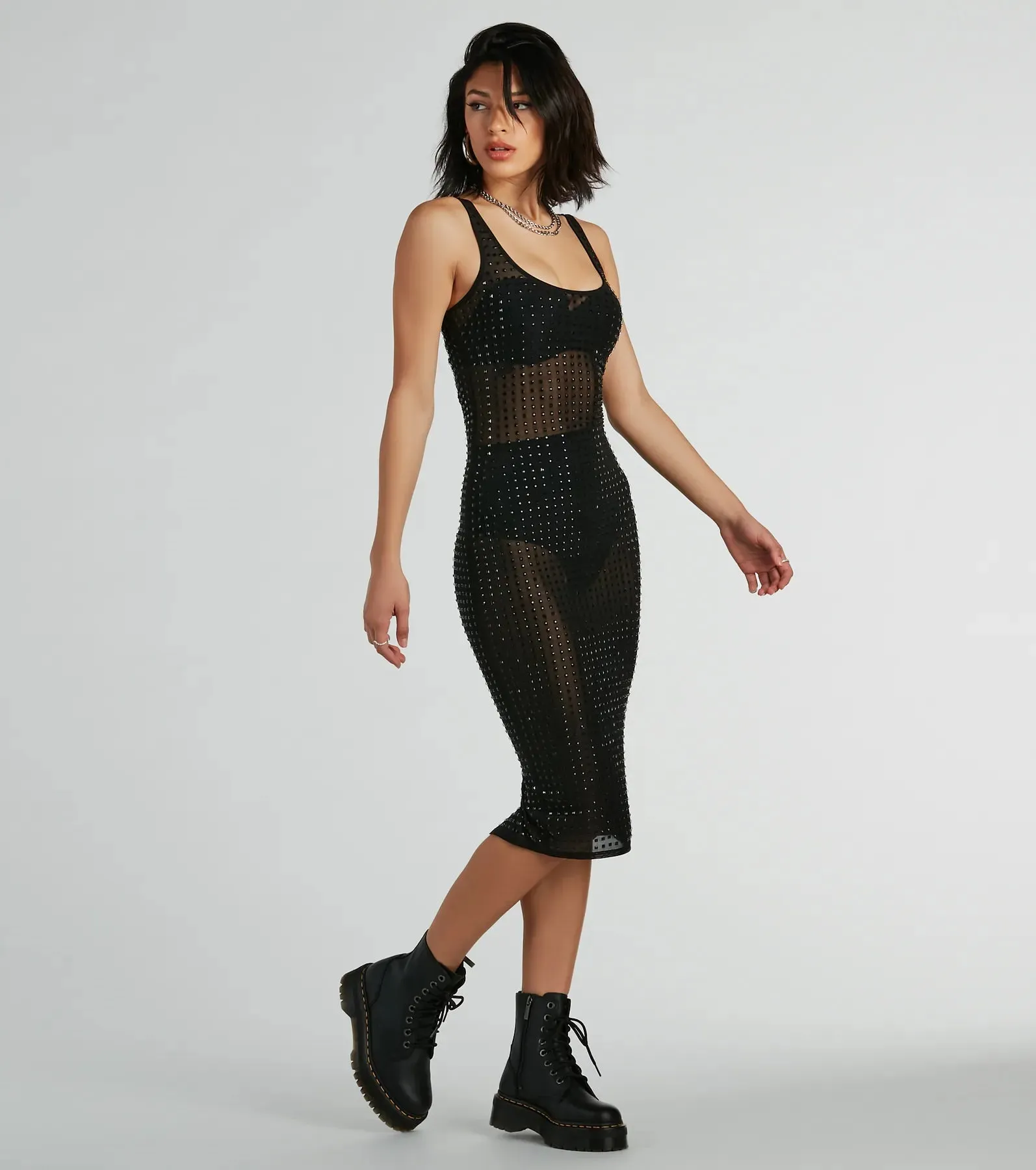 Dare To Reveal Scoop Neck Rhinestone Midi Dress sold by Windsor product image thumbnail 5