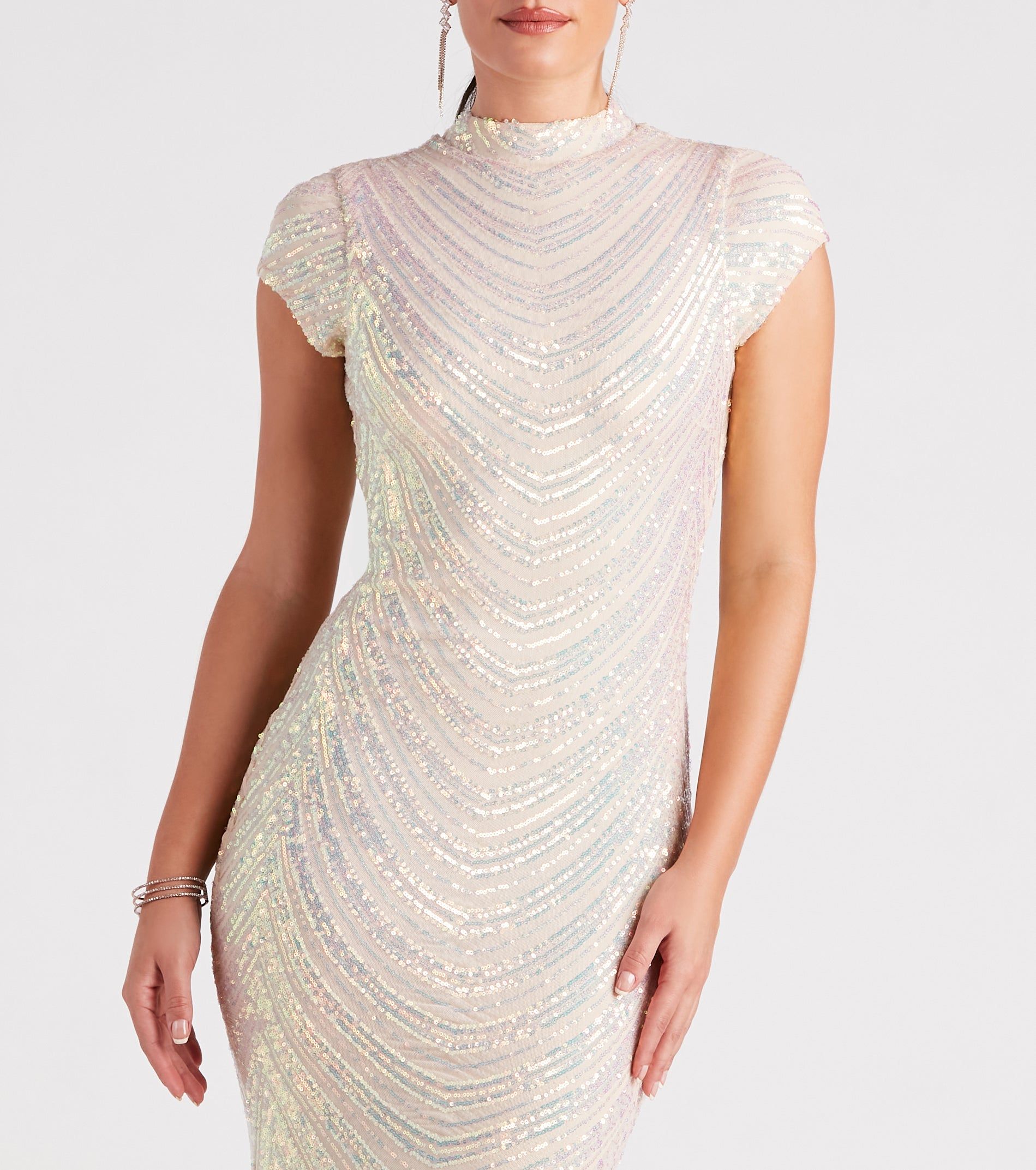 Justine Formal Sequin Mock Neck Mermaid Dress sold by Windsor product image thumbnail 4