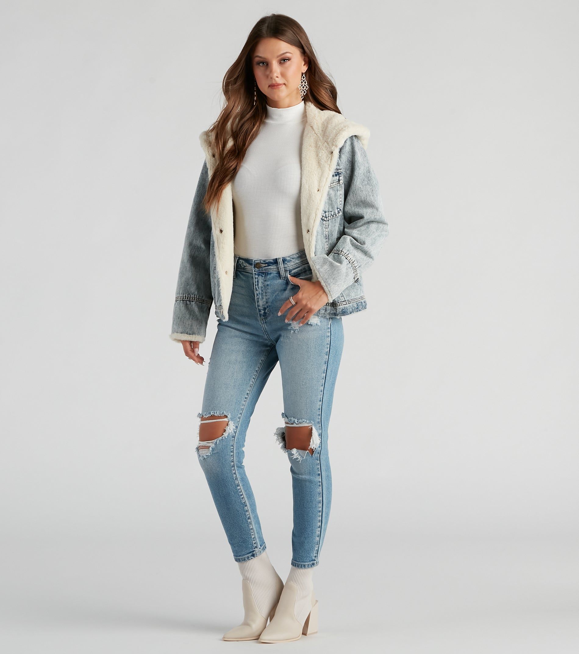 All The Feels Faux Fur Lined Denim Jacket sold by Windsor product image thumbnail 3