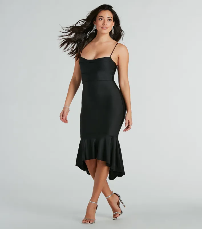 Dance Floor Diva Ruffled High-Low Midi Dress sold by Windsor