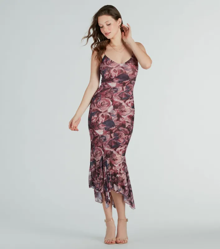 Bloom With A View Floral Ruffle Midi Dress sold by Windsor