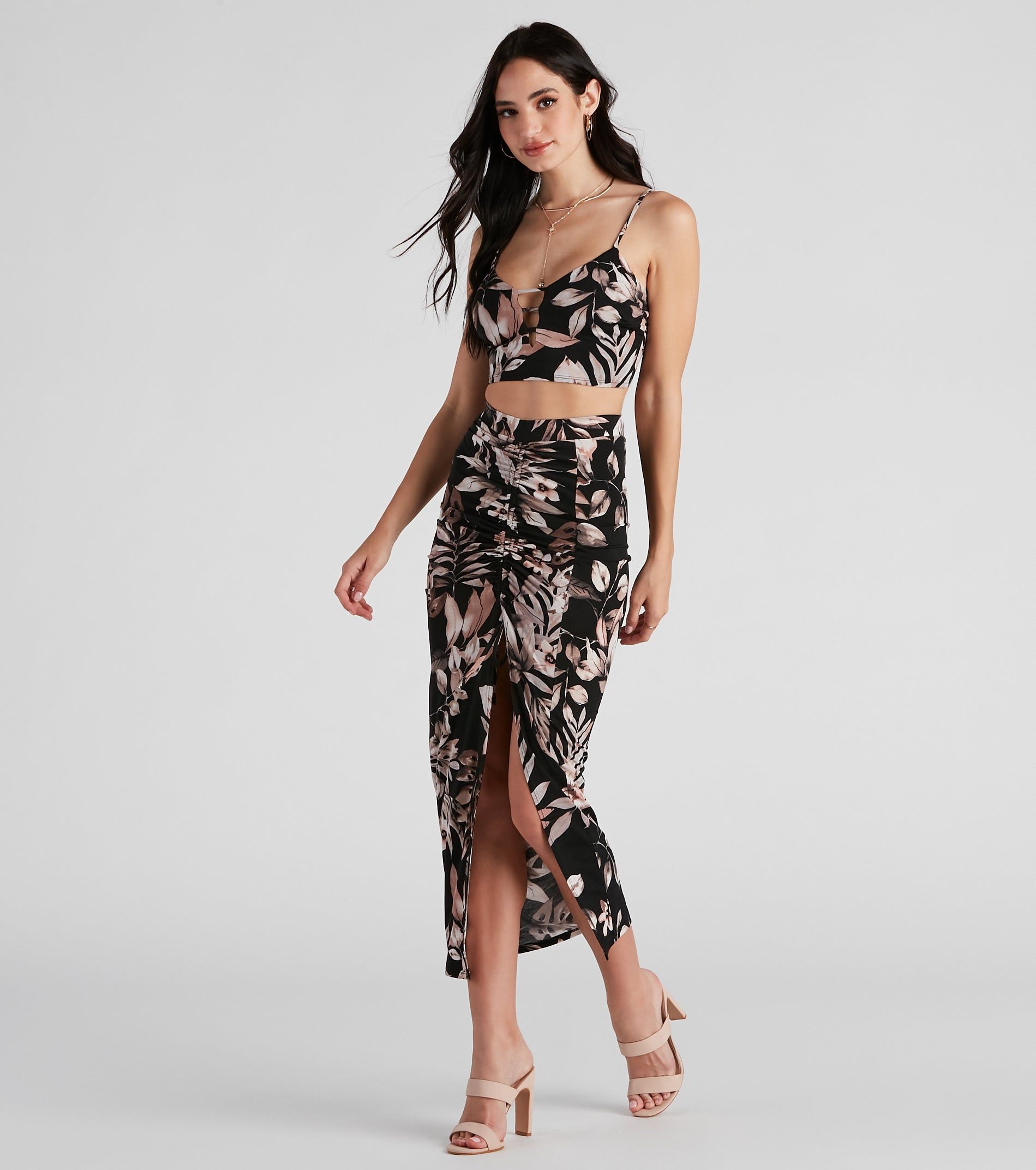Island Flower High Slit Midi Skirt sold by Windsor