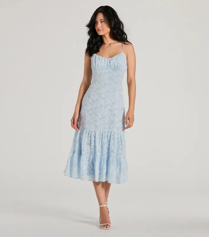 Heavenly Cute Scoop Neck Chiffon Ruffled Midi Dress sold by Windsor
