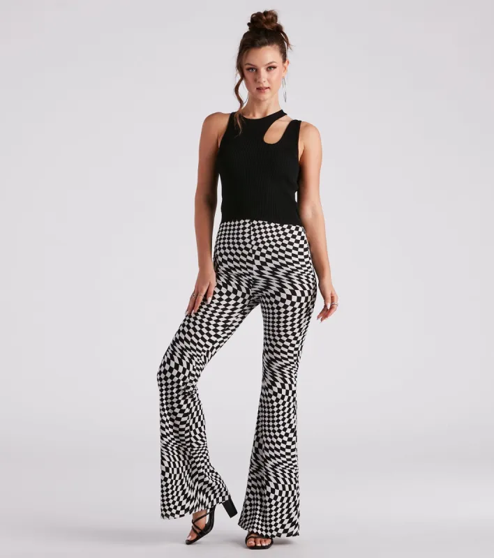 On Another Level Checkered Print Flare Pants sold by Windsor