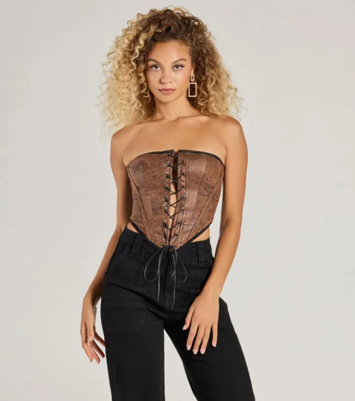 Smooth And Edgy Lace-Up Faux Suede Corset Top sold by Windsor
