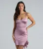 Ruffle Me Down Satin V-Neck Party Dress sold by Windsor