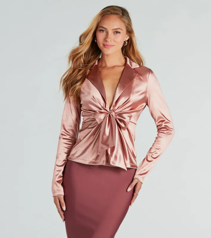 CLEARANCE - Biz Chic Satin Tie-Front Blazer sold by Windsor