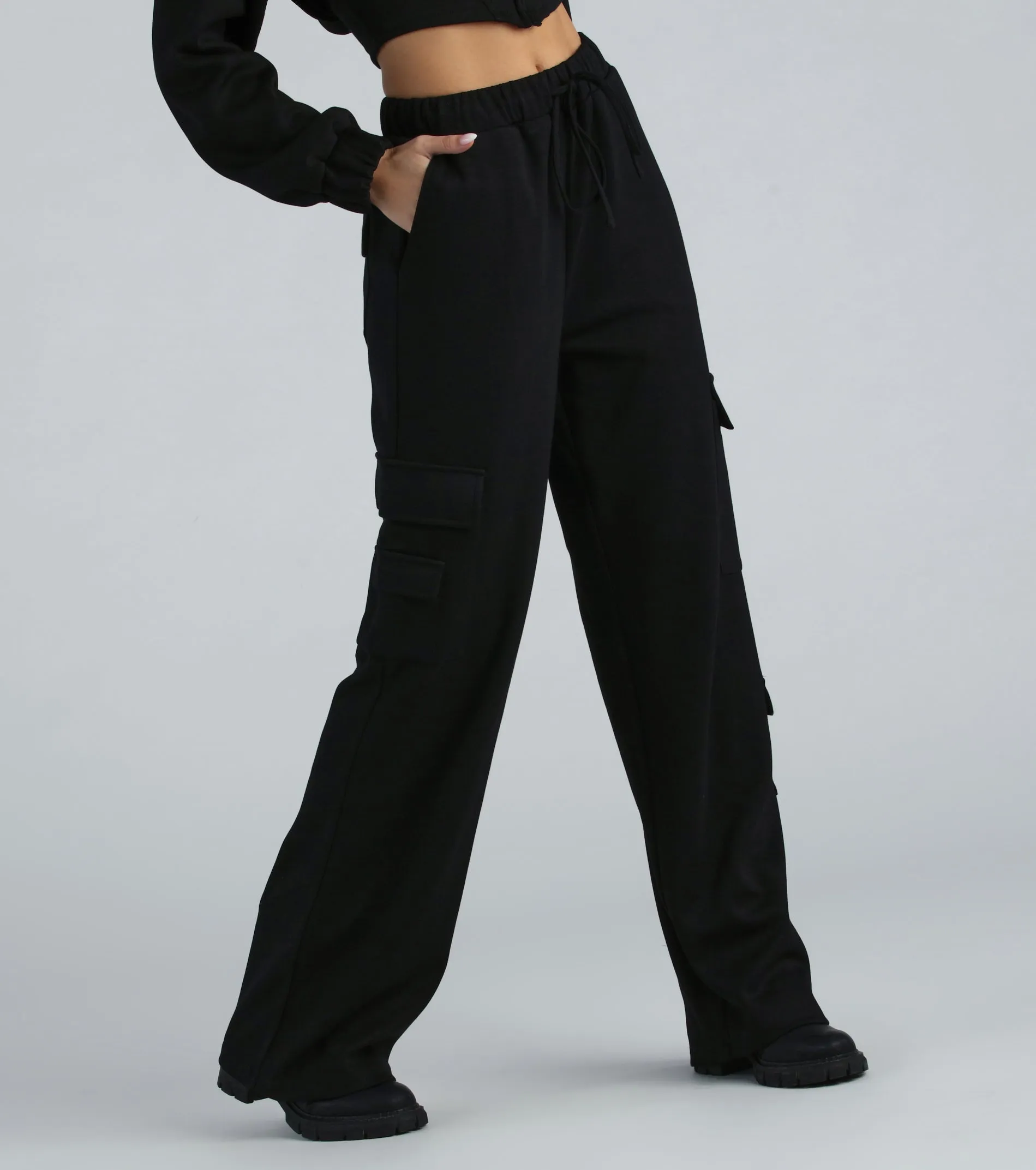 Operation Cute Wide-Leg Cargo Sweatpants sold by Windsor
