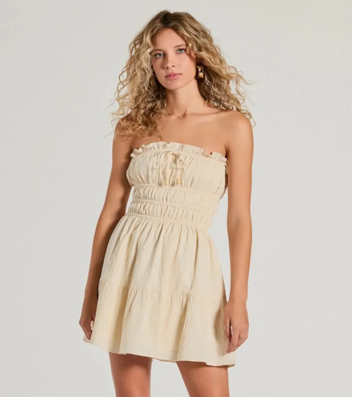 True Devotion Strapless Ruffle Skater Mini Dress sold by Windsor