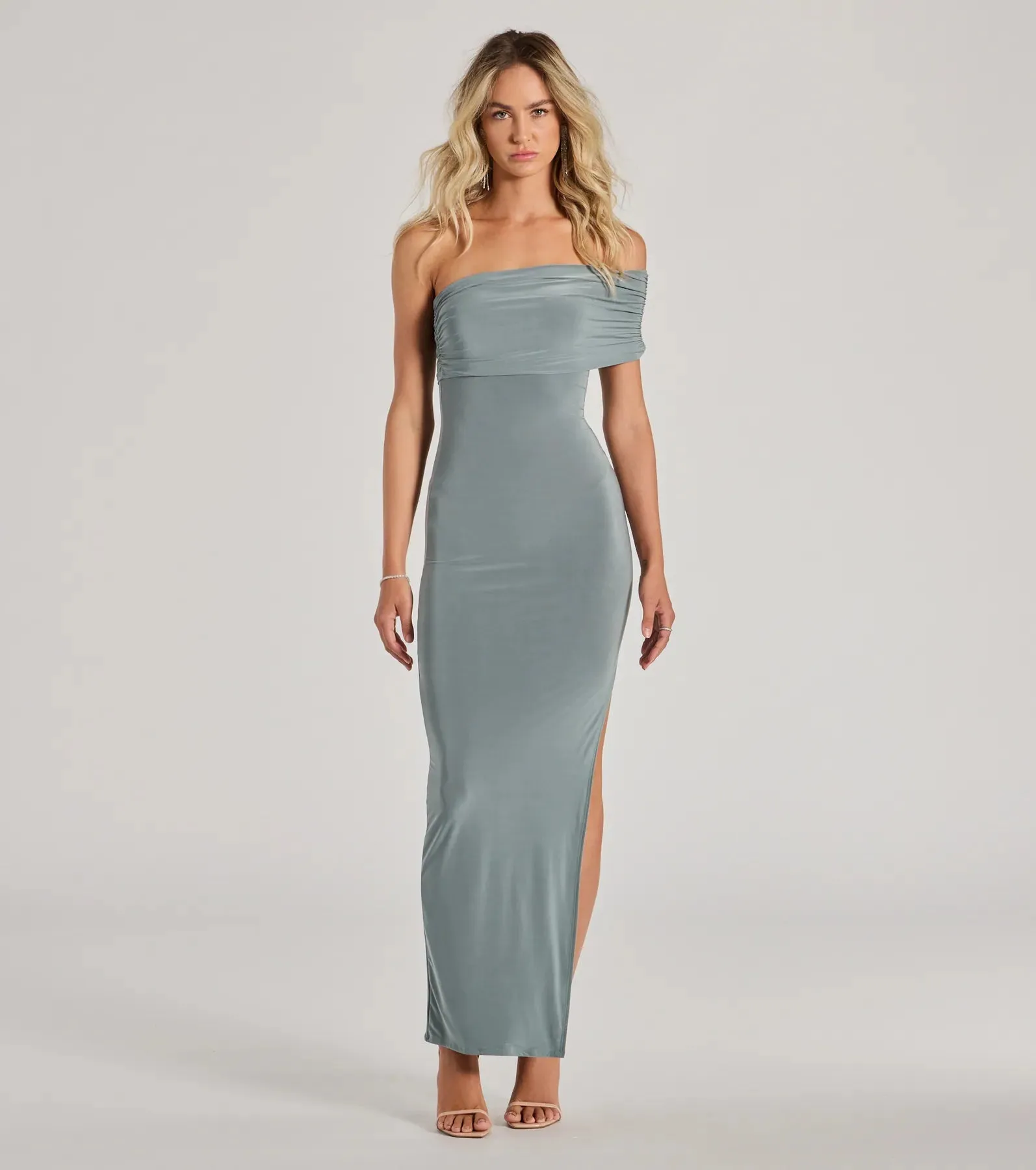Undeniable Beauty One-Shoulder High Slit Knit Maxi Dress sold by Windsor