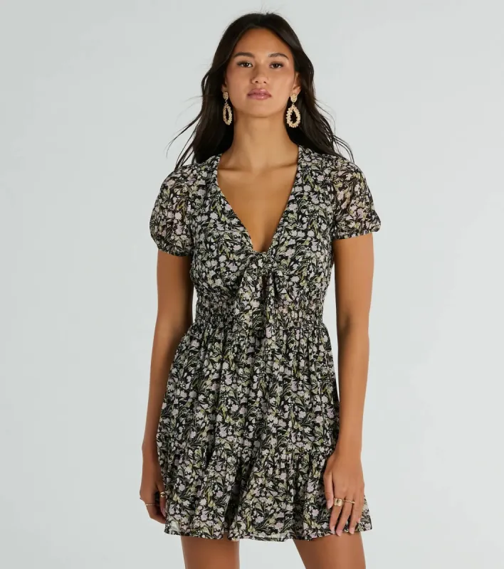 Favorite Fleur V-Neck Floral Chiffon Skater Dress sold by Windsor