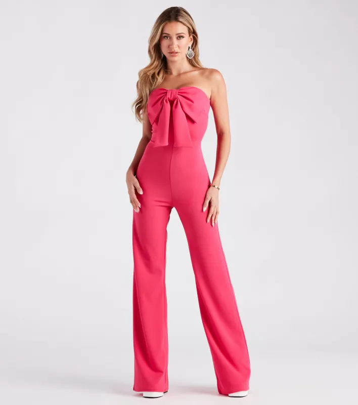 Steal The Show Strapless Crepe Bow Jumpsuit sold by Windsor