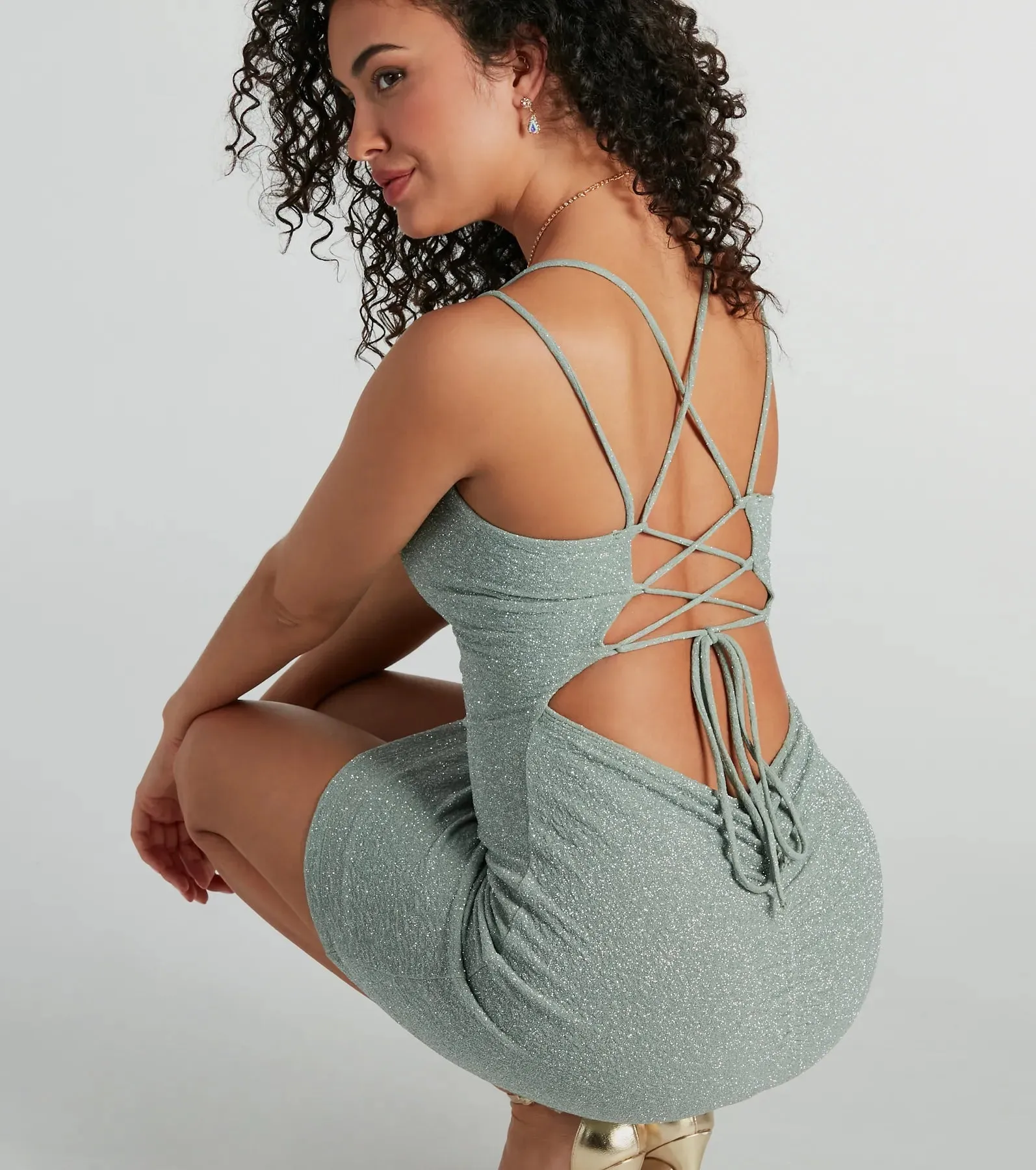 Flawless Behavior Lace-Up Glitter Party Dress sold by Windsor