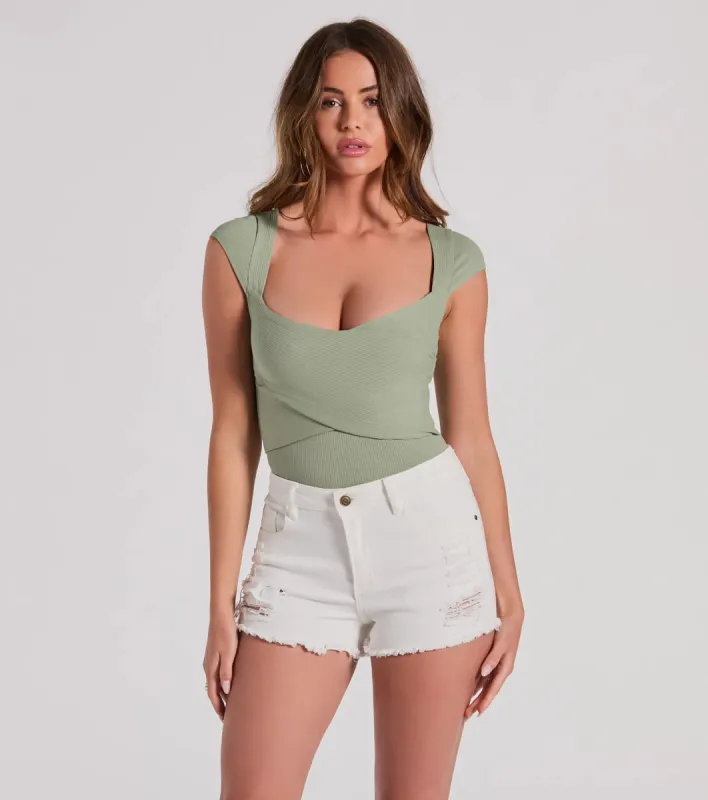 Sweet Traits Cap Sleeve Crisscross Rib Knit Bodysuit sold by Windsor