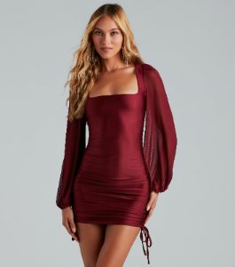 Elevated Puff Sleeve Ruched Mini Dress sold by Windsor